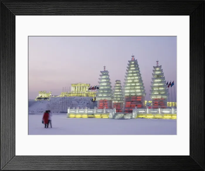 Framed Print : Snow and ice sculptures illuminated at the Ice Lantern Festival, Harbin