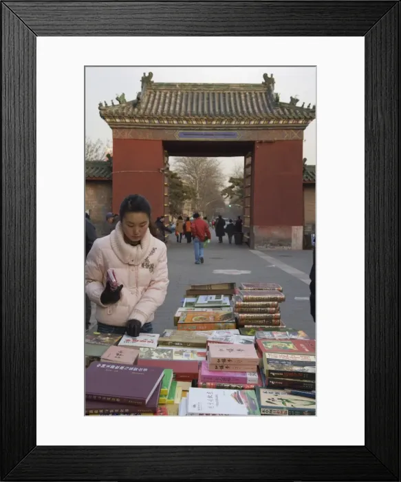 Framed Print : A Chinese girl looking for books at Ditan Park book fair, Beijing, China, Asia Framed Print : A Chinese girl looking for books at Ditan Park book fair, Beijing, China, Asia