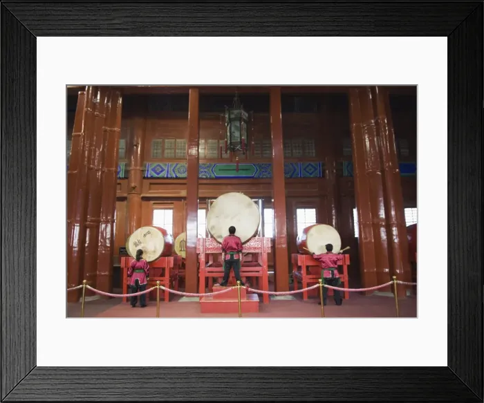 Framed Print : Drummers inside The Drum Tower, a later Ming dynasty version originally built in 1273 marking the centre of the old Mongol capital, Beijing Framed Print : Drummers inside The Drum Tower, a later Ming dynasty version originally built in 1273 marking the centre of the old Mongol capital, Beijing