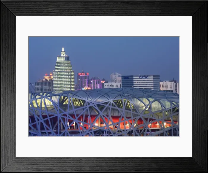 Framed Print : National Stadium in the Olympic Park illuminated at night, Beijing, China, Asia Framed Print : National Stadium in the Olympic Park illuminated at night, Beijing, China, Asia