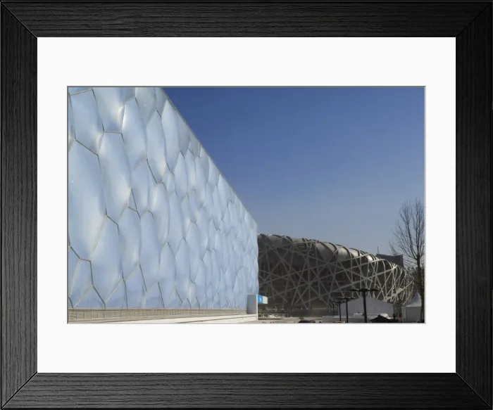 Framed Print : The Water Cube National Aquatics Center swimming arena and National Stadium at the Olympic Park