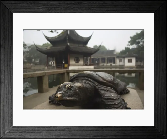 Framed Print : A bronze terrapin statue and pagoda at West Garden Buddhist Temple, Suzhou Framed Print : A bronze terrapin statue and pagoda at West Garden Buddhist Temple, Suzhou