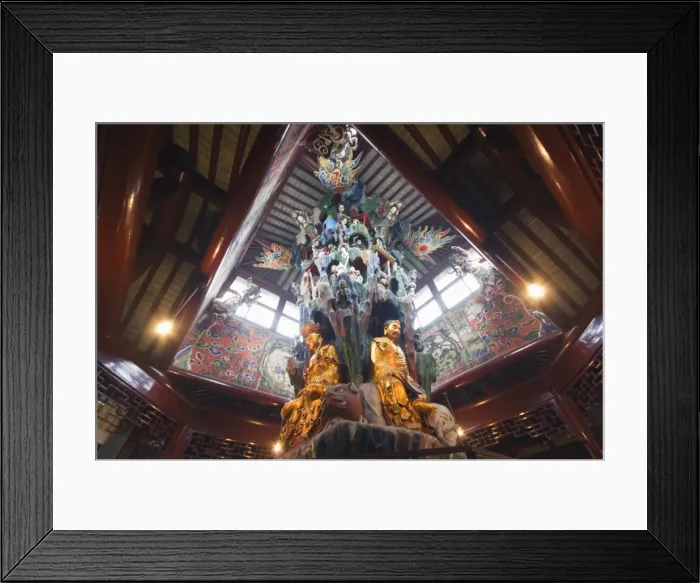 Framed Print : The decorated ceiling and golden statues at West Garden Buddhist Temple Framed Print : The decorated ceiling and golden statues at West Garden Buddhist Temple
