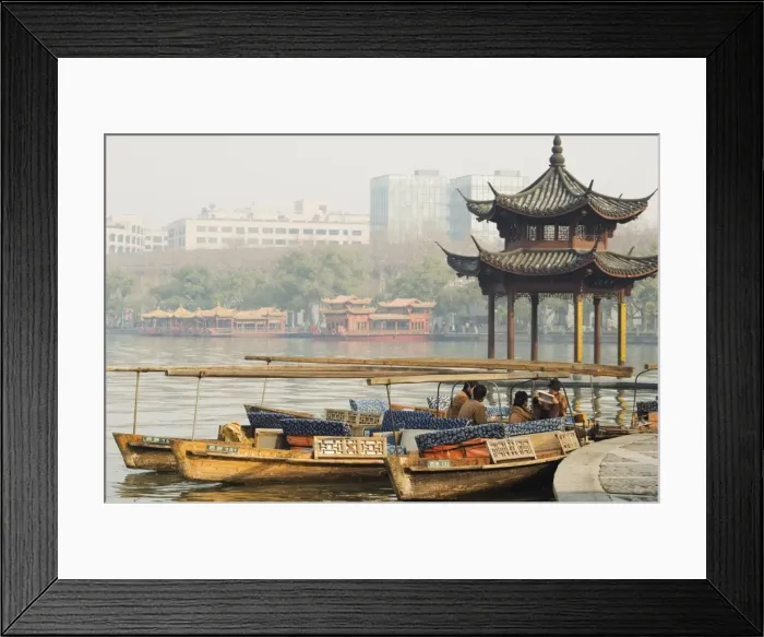 Framed Print : A pavillion on the waters edge of West Lake, Hangzhou, Zhejiang Province, China, Asia