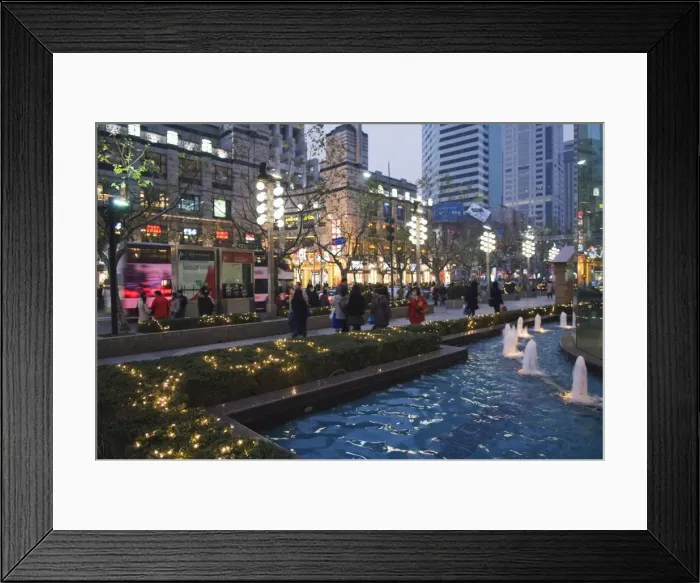 Framed Print : Modern displays and illuminations around a fountain in the French Concession area Framed Print : Modern displays and illuminations around a fountain in the French Concession area
