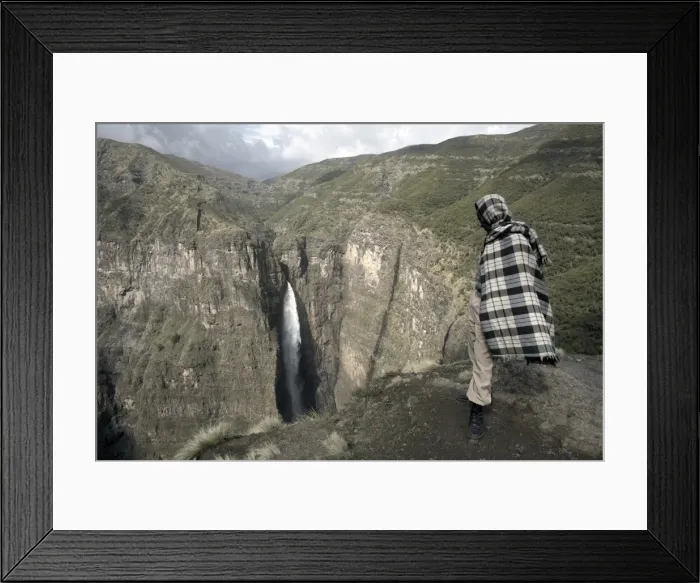 Framed Print : A park ranger looks down on the Geech Abyss, in the Simien Mountains National Park Framed Print : A park ranger looks down on the Geech Abyss, in the Simien Mountains National Park