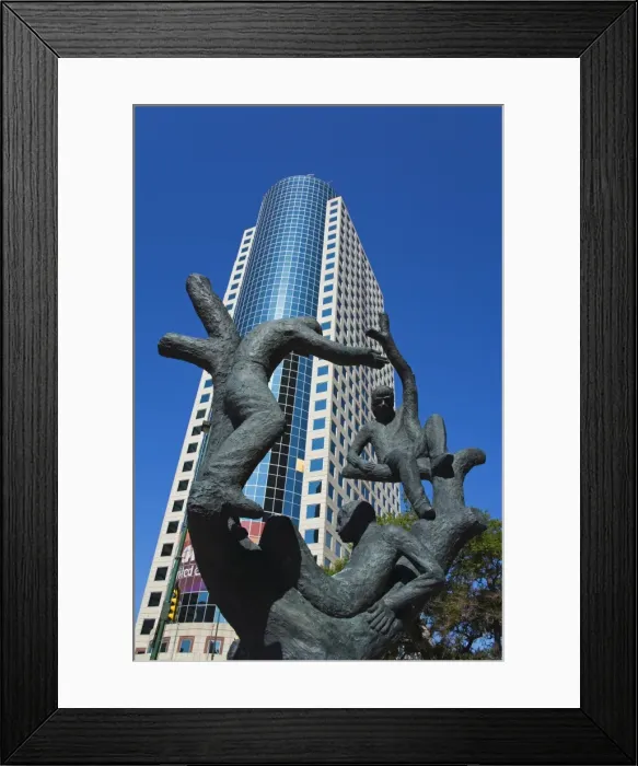 Framed Print : CanWest Global Plaza Tower and Leo Mol sculpture, Winnipeg, Manitoba, Canada