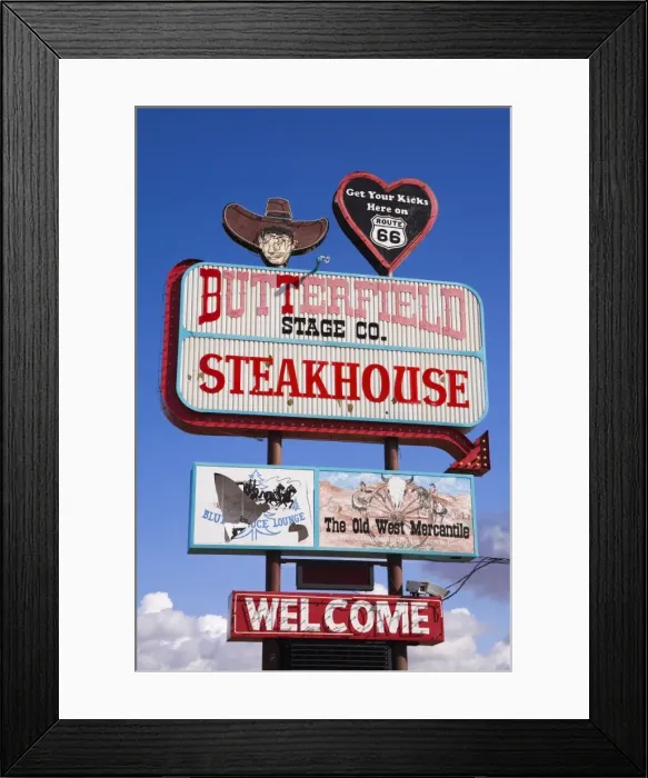 Framed Print : Butterfield Steakhouse sign, Holbrook City, Route 66, Arizona, United States of America Framed Print : Butterfield Steakhouse sign, Holbrook City, Route 66, Arizona, United States of America