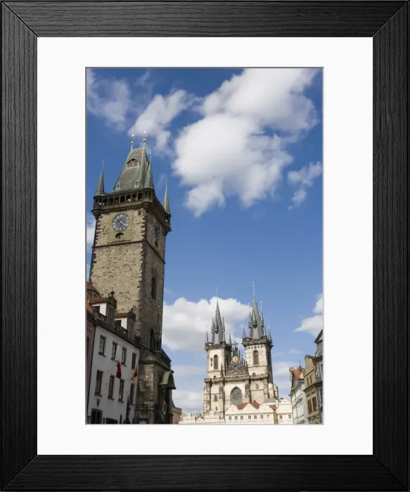 Framed Print : Town Hall Clock, Old Town Square, Church of Our Lady before Tyn in background Framed Print : Town Hall Clock, Old Town Square, Church of Our Lady before Tyn in background