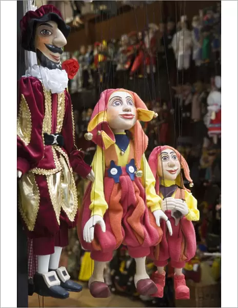 Puppets in shop, Old Town, Prague, Czech Republic, Europe