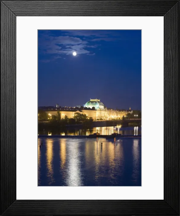 Framed Print : National Theatre, River Vltava, Most Legil, in the evening with full moon Framed Print : National Theatre, River Vltava, Most Legil, in the evening with full moon