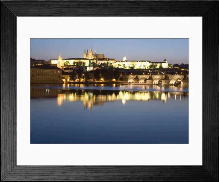 Framed Print : Evening reflection in River Vltava of St. Vituss Cathedral, Royal Palace Framed Print : Evening reflection in River Vltava of St. Vituss Cathedral, Royal Palace