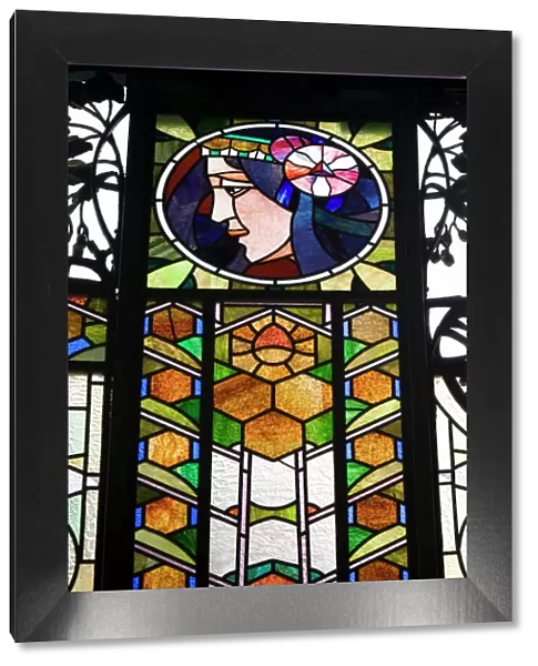 Stained glass window, Municipal House, theatre, Art Nouveau, Old Town, Prague