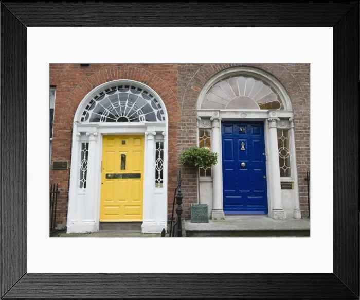 Framed Print : Doorways to two Georgian houses, Merrion Square, Dublin, Republic of Ireland, Europe