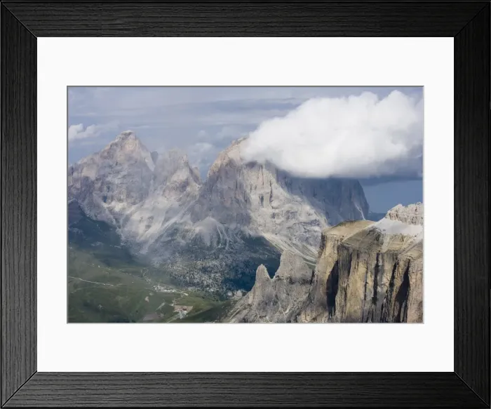 Framed Print : Clouds over Sassolungo mountains from Gruppo del Sella, Dolomites, Italy, Europe Framed Print : Clouds over Sassolungo mountains from Gruppo del Sella, Dolomites, Italy, Europe