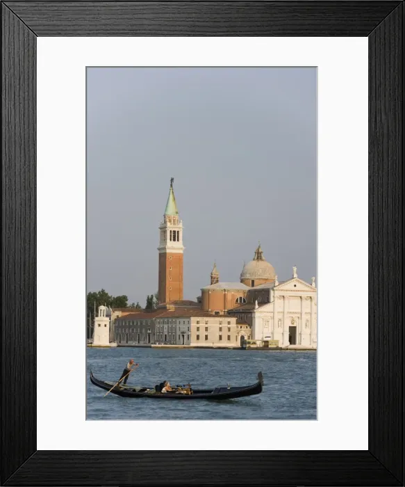 Framed Print : Tourists in gondola crossing the Bacino di San Marco in front of the tower of San Giorgio Maggiore Framed Print : Tourists in gondola crossing the Bacino di San Marco in front of the tower of San Giorgio Maggiore