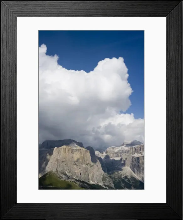 Framed Print : Gruppo del Sella mountains with cloud above in Dolomites, Italy, Europe Framed Print : Gruppo del Sella mountains with cloud above in Dolomites, Italy, Europe