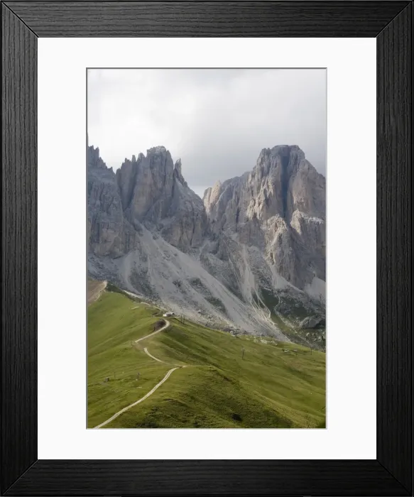 Framed Print : Footpath on ridge near Gruppo dei Sassolungo mountains, Dolomites, Italy, Europe Framed Print : Footpath on ridge near Gruppo dei Sassolungo mountains, Dolomites, Italy, Europe
