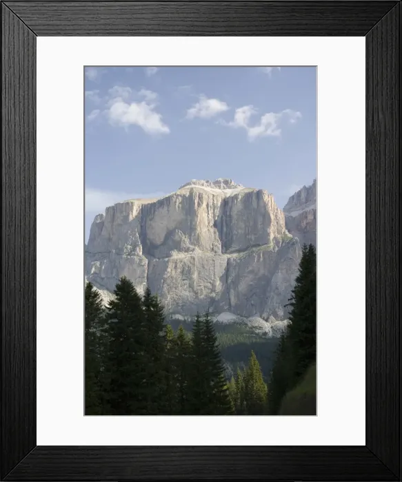 Framed Print : Gruppo del Sella mountains, seen through trees, Dolomites, Italy, Europe Framed Print : Gruppo del Sella mountains, seen through trees, Dolomites, Italy, Europe