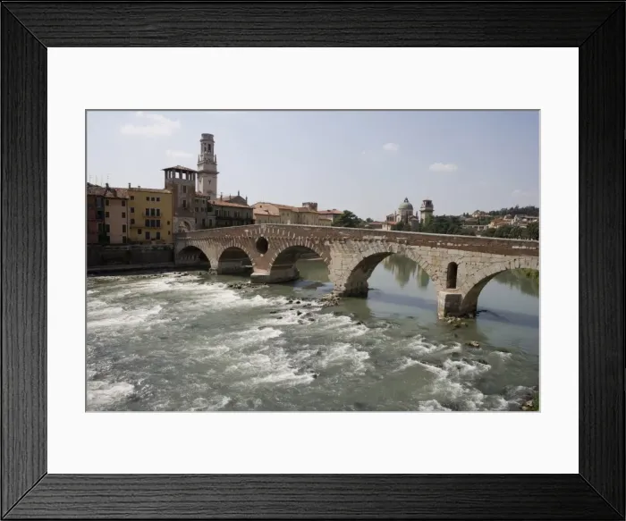 Framed Print : View of the Ponte Pietra with the Campanile of the Duomo in the distance Framed Print : View of the Ponte Pietra with the Campanile of the Duomo in the distance