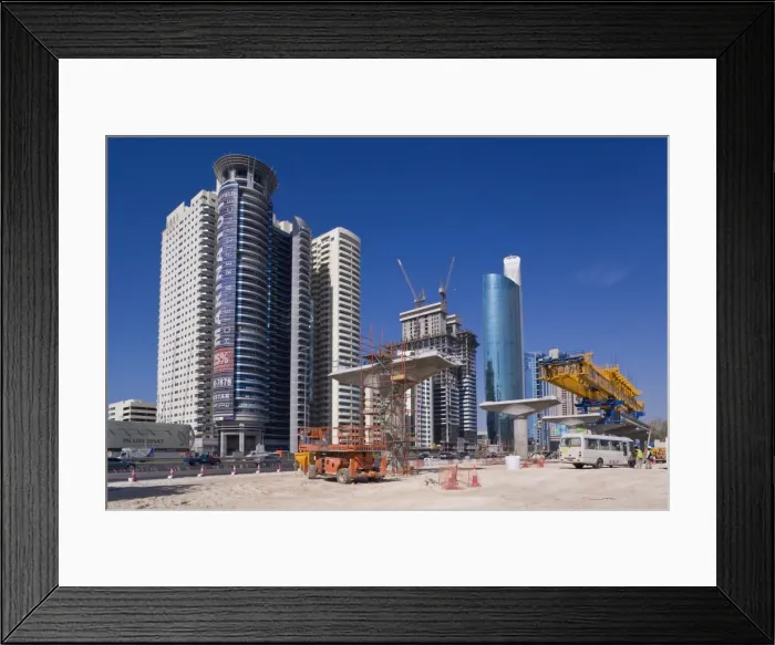 Framed Print : Skyscrapers and new constuction of the Dubai monorail line along Sheikh Zayed Road