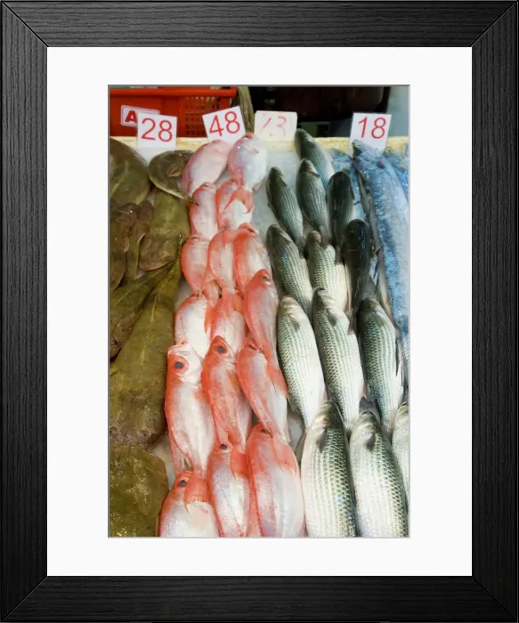 Framed Print : Fish stall in market, Wan Chai, Hong Kong Island, Hong Kong, China, Asia Framed Print : Fish stall in market, Wan Chai, Hong Kong Island, Hong Kong, China, Asia