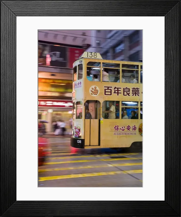 Framed Print : Brightly coloured trams running between Central and Wan Chai, Wan Chai Framed Print : Brightly coloured trams running between Central and Wan Chai, Wan Chai