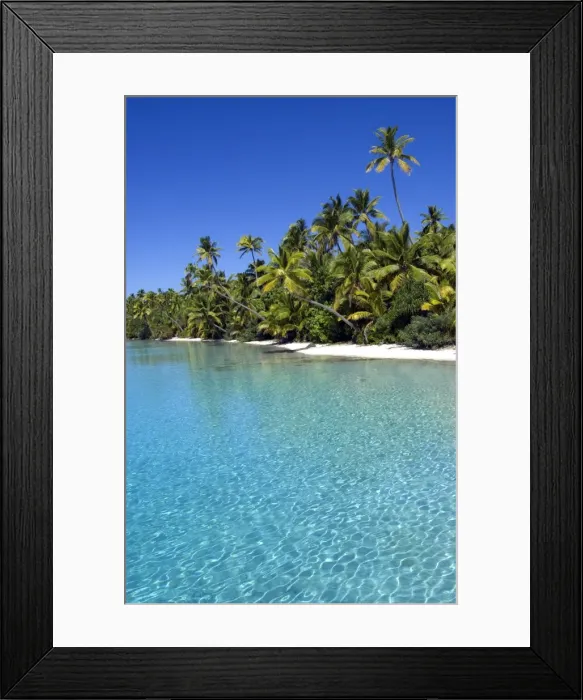 Framed Print : Palm fringed beaches, Cook Islands, South Pacific, Pacific Framed Print : Palm fringed beaches, Cook Islands, South Pacific, Pacific
