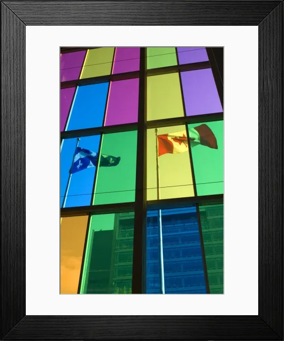 Framed Print : Quebec provincial flag and Canadas national flag, Montreal, Quebec