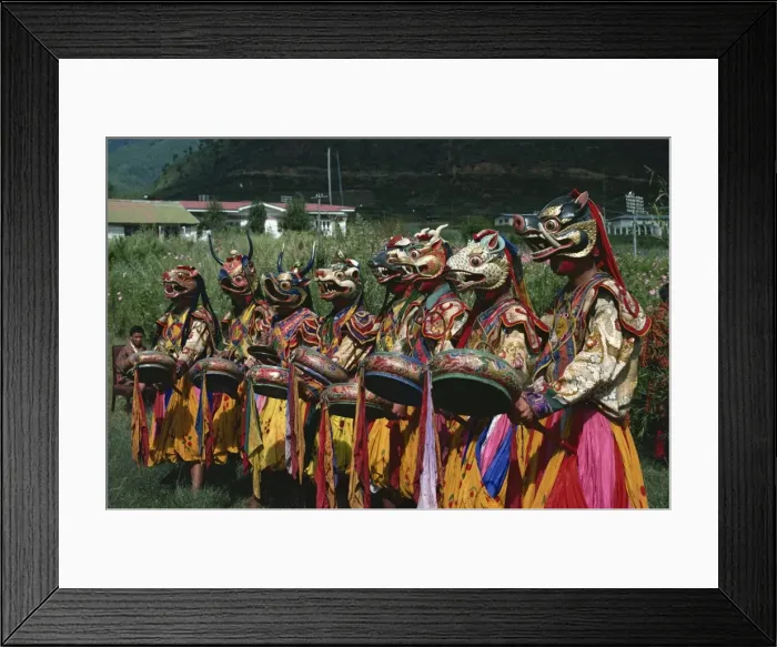 Framed Print : Bhutanese dancers, Bhutan, Asia Framed Print : Bhutanese dancers, Bhutan, Asia