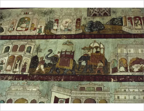 Murals in Tipu Sultans palace, Seringapatam, Mysore, Karnataka state, India, Asia