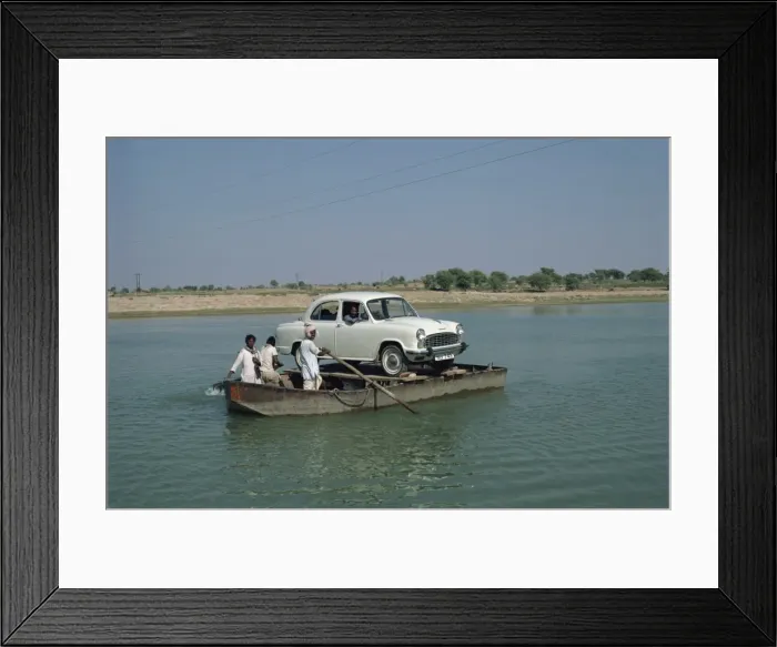 Framed Print : Car on rowboat ferry in Rajasthan state, India, Asia Framed Print : Car on rowboat ferry in Rajasthan state, India, Asia