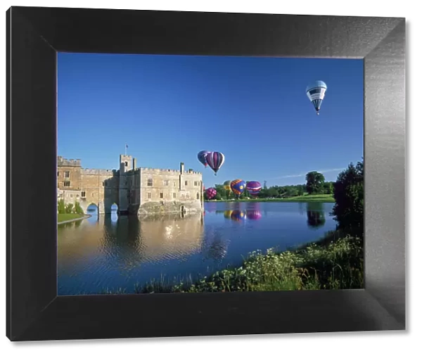 Hot air balloons taking off from Leeds Castle grounds, Kent, England, United Kingdom