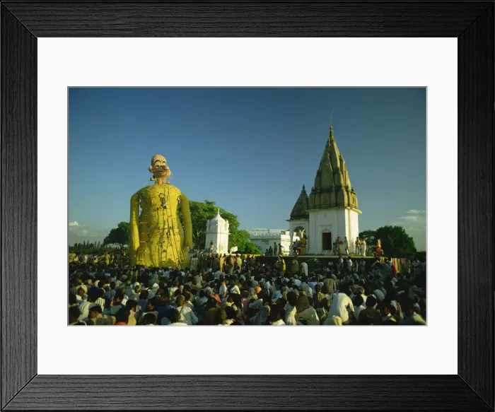 Framed Print : Giant effigy of the demon god Ravana from the Ramlilla, the stage play of the Hindu epic the Ramayana, Varanasi, Uttar Pradesh state Framed Print : Giant effigy of the demon god Ravana from the Ramlilla, the stage play of the Hindu epic the Ramayana, Varanasi, Uttar Pradesh state