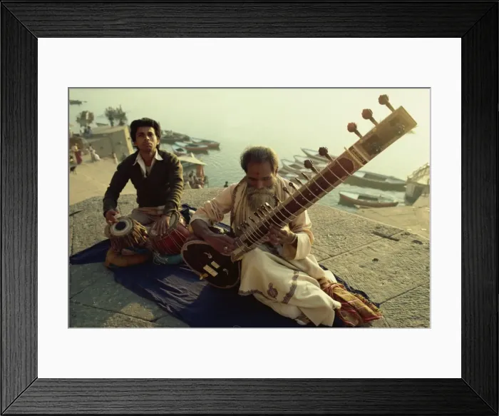Framed Print : Sitar and tabla player beside the Ganga River, Varanasi, Uttar Pradesh state, India, Asia Framed Print : Sitar and tabla player beside the Ganga River, Varanasi, Uttar Pradesh state, India, Asia