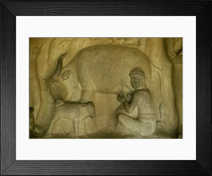 Framed Print : Relief from one of the cave temples at Mahabalipuram, UNESCO World Heritage Site