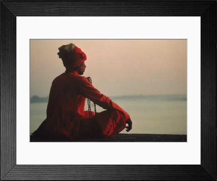 Framed Print : Man with rosary meditating on the banks of the River Ganges, Varanasi, Uttar Pradesh state Framed Print : Man with rosary meditating on the banks of the River Ganges, Varanasi, Uttar Pradesh state