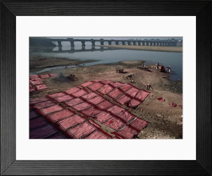 Framed Print : Washing and drying block printed textiles, Ahmedabad, Gujarat state, India, Asia Framed Print : Washing and drying block printed textiles, Ahmedabad, Gujarat state, India, Asia