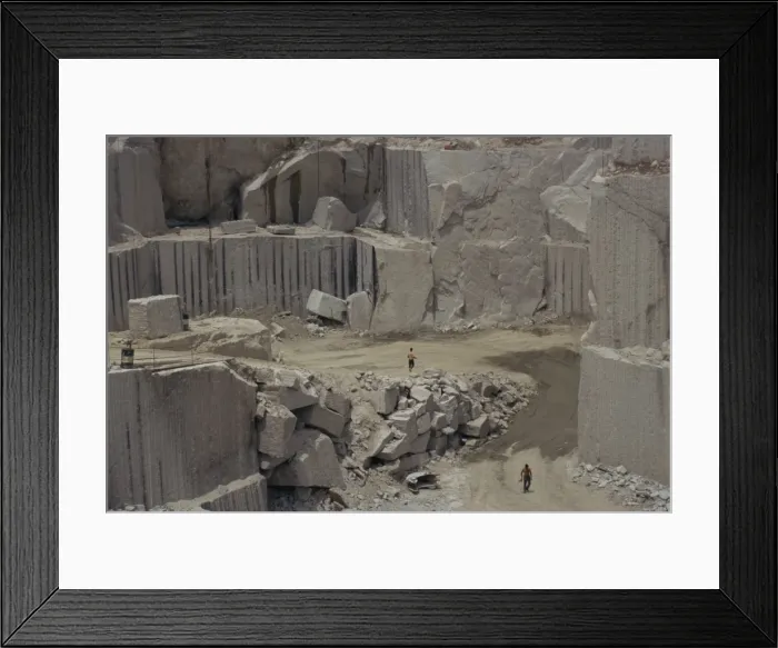 Framed Print : Men walking past clean faces for block extraction in granite quarry, Budduro Framed Print : Men walking past clean faces for block extraction in granite quarry, Budduro