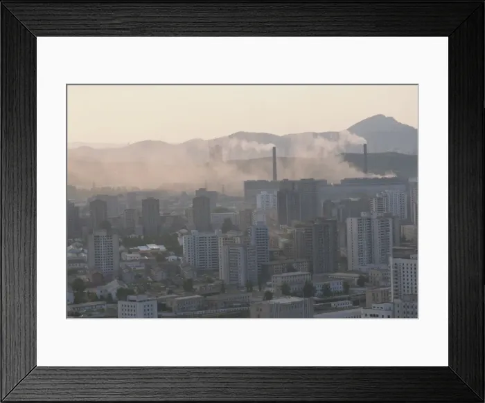 Framed Print : City centre blocks of flats and unclean power station, Pyongyang, North Korea, Asia Framed Print : City centre blocks of flats and unclean power station, Pyongyang, North Korea, Asia
