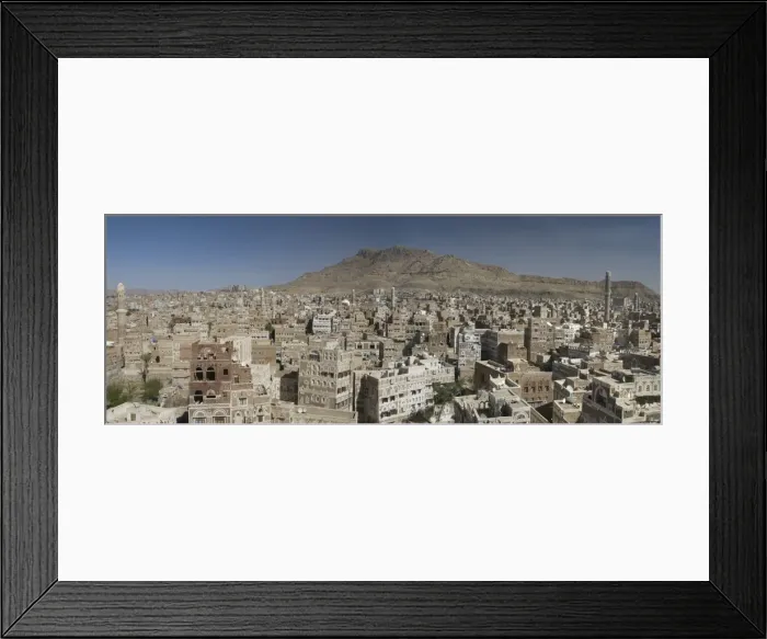 Framed Print : View across Old City of traditional tall brick-built houses, Sana a Framed Print : View across Old City of traditional tall brick-built houses, Sana a