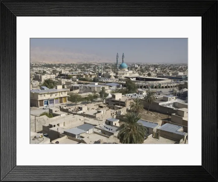Framed Print : Main mosque and new souk in centre of desert town, Lar city, Fars province