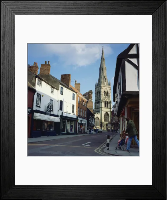 Framed Print : Parish church and shops, Newark, Nottinghamshire, England, United Kingdom, Europe Framed Print : Parish church and shops, Newark, Nottinghamshire, England, United Kingdom, Europe