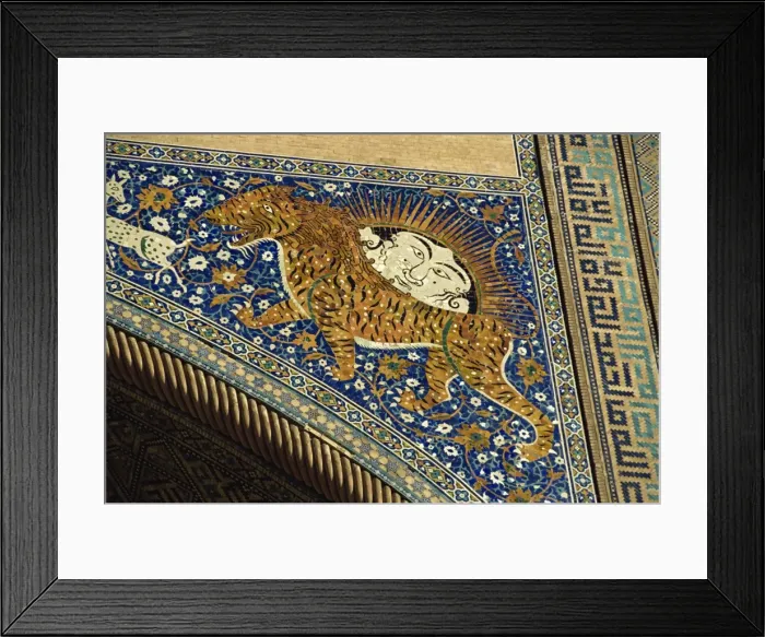 Framed Print : Lion decoration on portal of the 17th century Sher Dor Madressa, Registan Square Framed Print : Lion decoration on portal of the 17th century Sher Dor Madressa, Registan Square