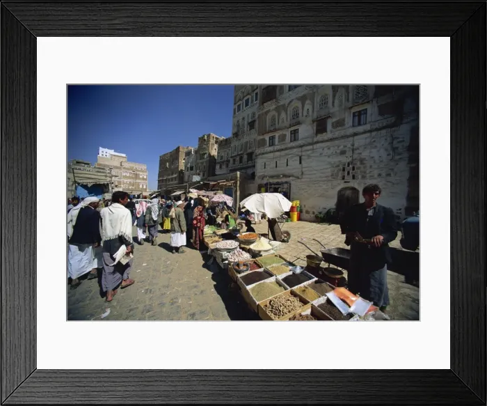 Framed Print : Spice stall in souk within old city walls, Sana a, Yemen, Middle East Framed Print : Spice stall in souk within old city walls, Sana a, Yemen, Middle East