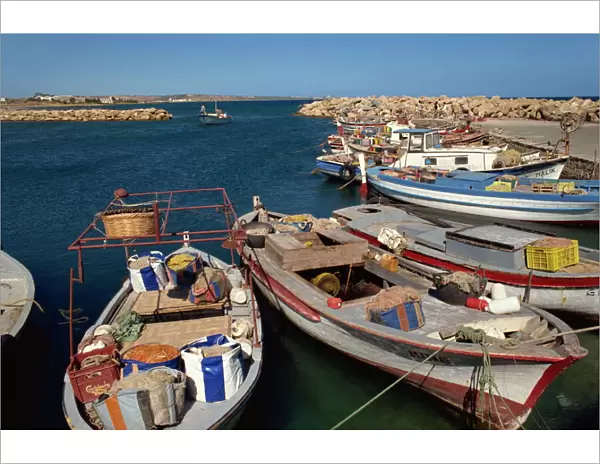 Fishing boats in the tiny harbour at Bogaz, north Cyprus, Cyprus, Mediterranean, Europe