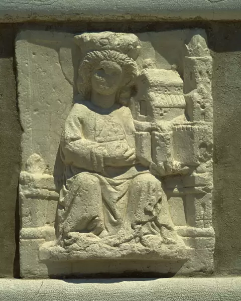 A relief of St. Euphemia, a 14th century martyr, Rovinj, Croatia, Europe