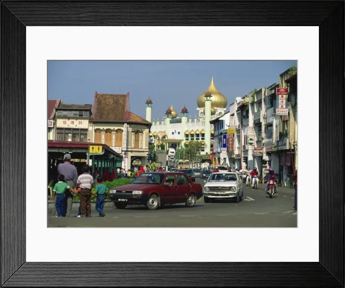 Framed Print : City centre with State Mosque in background, Kuching, Sarawak, Malaysia Framed Print : City centre with State Mosque in background, Kuching, Sarawak, Malaysia