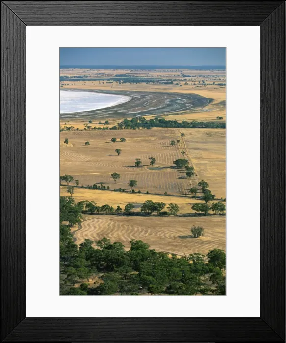 Framed Print : Harvested fields and the salt pan of Mitre Lake near Mount Arapiles on the Wimmera Framed Print : Harvested fields and the salt pan of Mitre Lake near Mount Arapiles on the Wimmera