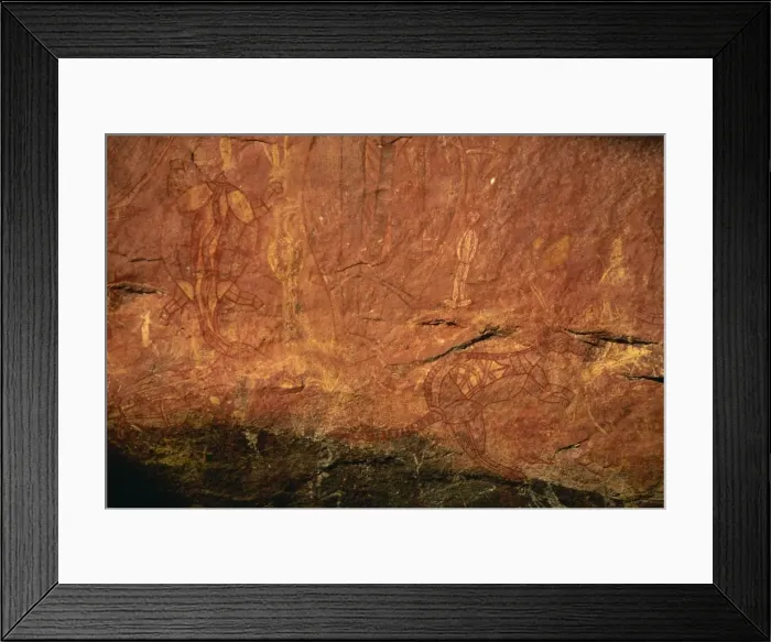 Framed Print : X-ray style fish, turtle, wallaby and white man at the Aboriginal rock art site at Ubirr Rock Framed Print : X-ray style fish, turtle, wallaby and white man at the Aboriginal rock art site at Ubirr Rock